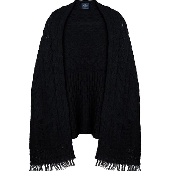 SALE!! NIB-Merino Wool Black Wrap Shawl 100% Wool Knit- Pockets, Made in Ireland - Picture 1 of 7